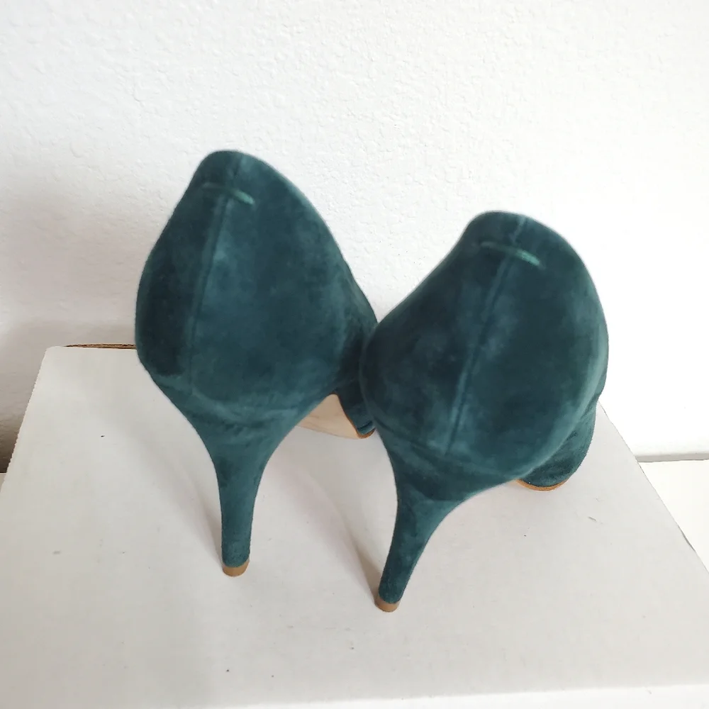 Madewell The Mira Suede Leather Pointed Toe Heel Pumps Shoes 6 1/2 Green Hunter - Picture 9 of 16